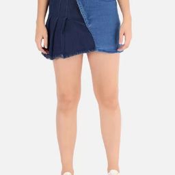 The Dry State Blue Mid-Rise Colourblocked Mini Denim Skirt-image-74