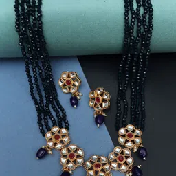 Ozanoo Gold-Plated Kundan-Studded & Beaded Antique Jewellery Set-picture-1