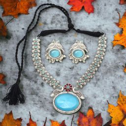 Ozanoo Silver-Plated Stone-Studded Jewellery Set-36