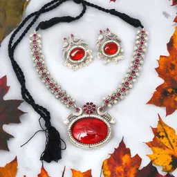 Ozanoo Silver Plated Artificial Stones Necklace and Earrings-picture-44