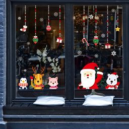 Jaamso Royals Red & Brown Santa Claus Snowman Printed Self Adhesive Wall Sticker-image-78