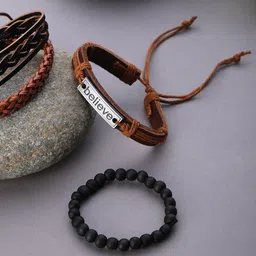SOHI Men Black Leather Wraparound Bracelet-image-48