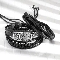 Peora Men Set Of 4 Leather Silver-Plated Multistrand Bracelet-image-98