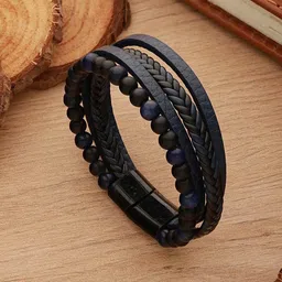 Jazz and Sizzle Men Leather Wraparound Bracelet-image-86