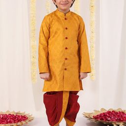 VASTRAMAY Boys Ethnic Motifs Woven Design Regular Kurta with Dhoti Pants-14