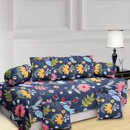KLOTTHE Blue & Yellow 8 Pieces Floral Printed Diwan Set-image-95
