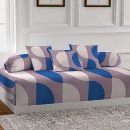 Arrabi Set Of 6 Blue & Grey Geometric Printed Cotton Blend Diwan Set-5