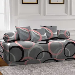 Arrabi 6 Pcs Grey & Pink Geometric Printed Diwan-46