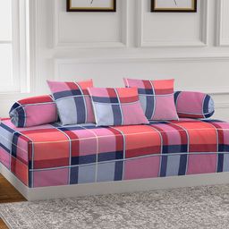 Arrabi Set Of 6 Pink & Blue Checked Diwan Set-2