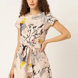 Sleek Italia Floral Printed Playsuit With Waist Tie-Ups-image-97