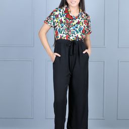 StyleStone Girls White & Black Printed Basic Jumpsuit-25