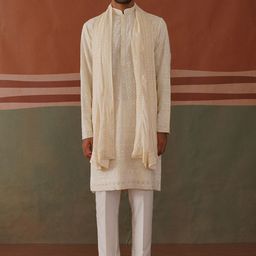KALPRAAG Ethnic Motifs Embroidered Sequinned Georgette Kurta with Trousers & Dupatta-picture-56