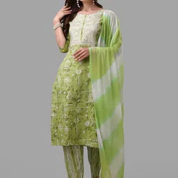 Berrylicious Embroidered Pure Cotton Straight Kurta with Trousers & With Dupatta-image-15