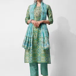 Berrylicious Floral Yoke Design Mirror Work Chanderi Cotton Kurta with Trousers & Dupatta-picture-41