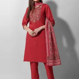 Berrylicious Yoke Design Beads & Stones Chanderi Cotton Kurta with Trousers & Dupatta-picture-34
