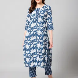 all about you Floral Printed Round Neck Kurta with Trousers-picture-9