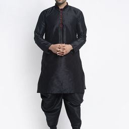 Benstoke Men Black Layered Kurta with Dhoti Pants-picture-10