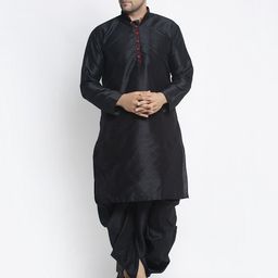 Benstoke Men Black Kurta with Dhoti Pants-picture-13