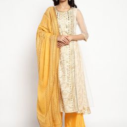AURELIA Women Cream-Coloured Ethnic Motifs Printed Layered Kurta with Palazzos & With Dupatta-picture-22