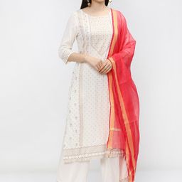 Vishudh Women Cream-Coloured & Pink Floral Printed Kurta With Palazzos & Dupatta-picture-36