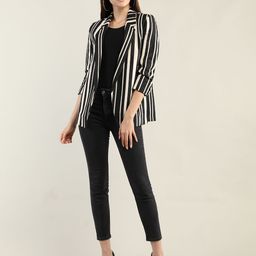Dlanxa Women Black & Beige Striped Over Coat-image-40