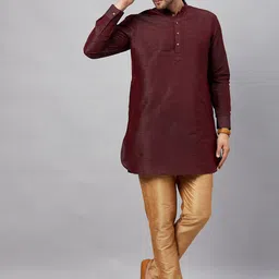 VASTRAMAY Mandarin Collar Regular Straight Kurta With Trousers-17