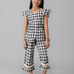 BAESD Girls Checked Cap Sleeves Top & Trousers-image-32