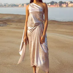 Dash and Dot One Shoulder Crop Top With Shimmer Draped Skirt-picture-55