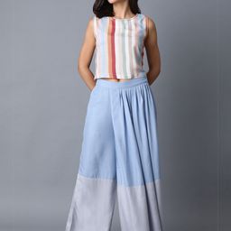 W Women Blue & White Striped Top with Trousers-image-37