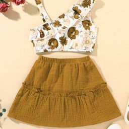 StyleCast x Revolte Girls White & Brown Printed Top with Skirt-image-40