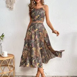 StyleCast Grey Printed Shoulder Straps Top and Skirt-image-11