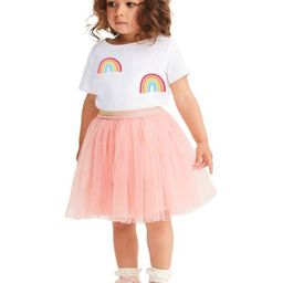 StyleCast x Revolte Girls White & Pink Printed Round Neck Top with Skirt-image-58