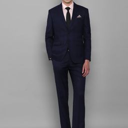 Luxure by Louis Philippe Men Navy Blue Solid Single-Breasted Slim-Fit Two-Piece Formal Suit-picture-26