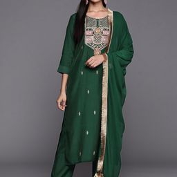 KALINI Ethnic Motifs Embroidered Regular Thread Work Kurta With Trousers & Dupatta-image-64