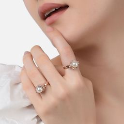 Zaveri Pearls Set Of 2 Rose Gold-Plated White CZ-Studded & Beaded Adjustable Finger Rings-9