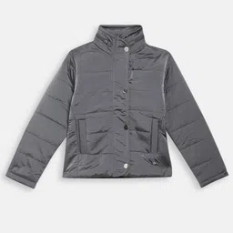 Blue Giraffe Girls Grey Solid Padded Jacket-image-52