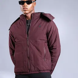 The Indian Garage Co Men Maroon Padded Hooded Jacket-picture-20