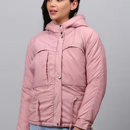 Campus Sutra Women Peach-Coloured Windcheater Outdoor Padded Jacket-image-22