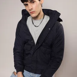 Campus Sutra Checked Self Design Hooded Windcheater Puffer Jacket-picture-11