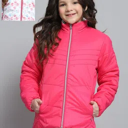 Monte Carlo Girls Mock Collar Solid Casual Reversible Padded Jacket-image-46