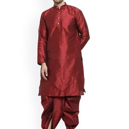 Benstoke Men Maroon Dupion Silk Kurta with Dhoti Pants-image-67
