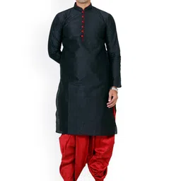 Benstoke Men Black Dupion Silk Kurta with Dhoti Pants-picture-52