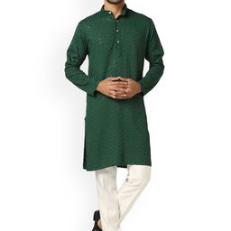 ahhaaaa Men Green Embroidered Mirror Work Summer Sheers Handloom Kurta-picture-33