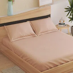 Home Centre Pink & White Striped Cotton 210 TC King Bedsheet with 2 Pillow Covers-image-66
