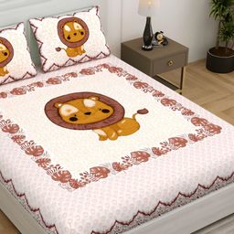 Kritarth Handicrafts Red & White Printed Cotton 300 TC Queen Bedsheet with 2 Pillow Covers-image-21