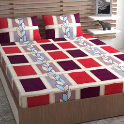 Urban Magic Cream-Coloured & Purple Geometric 130 TC Queen Bedsheet with 2 Pillow Covers-image-53
