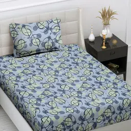 FABINALIV Blue Abstract 300 TC Single Bedsheet with 1 Pillow Covers-image-14