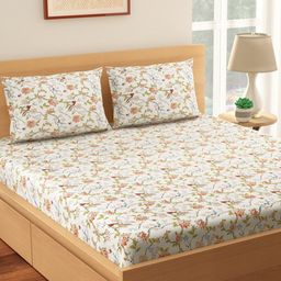 Living scapes by Pantaloons Coral Floral Cotton 210 TC Fitted King Fine Bedsheet with 2 Pillow Covers-274 x 274 cm-picture-42