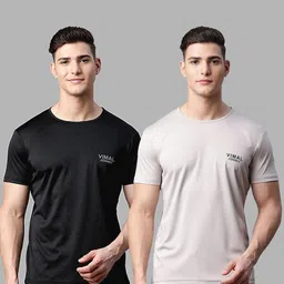 VIMAL JONNEY Men Black & Grey Melange 2 T-shirt-image-17