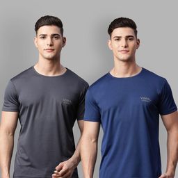 VIMAL JONNEY Men Charcoal & Navy Blue 2 T-shirt-image-78